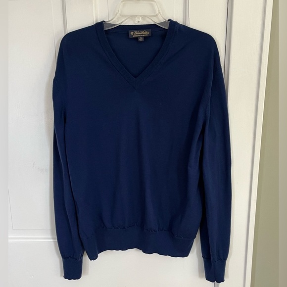 BROOKS BROTHERS 100% Merino Wool V-Neck Sweater Blue Mens XL Preppy Academia